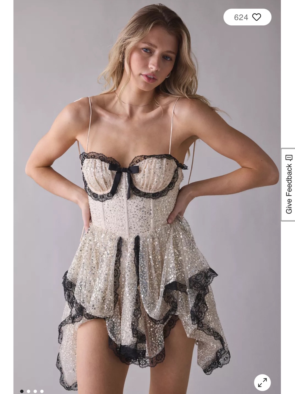 For Love And Lemons Cream Sequin Babydoll With Black Lace Trim